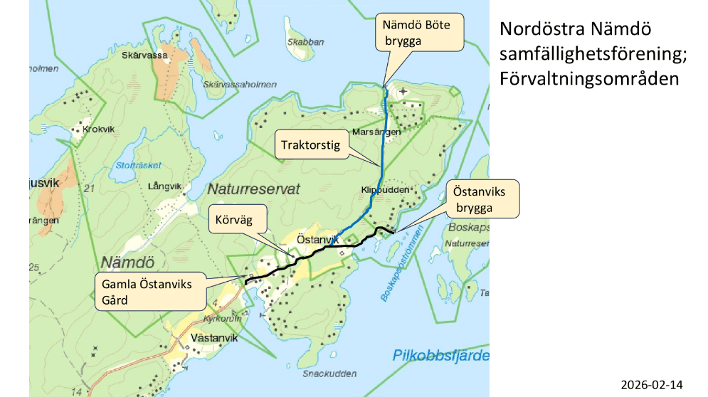 Karta över området för Nordöstra Nämdös Samfällighetsförening.